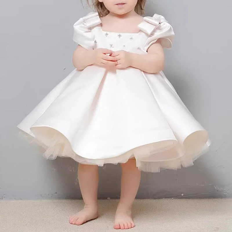 Cute Baby Girl Puffy Dress Bow Flower Girl Dress Toddler Birthday Princess Dress