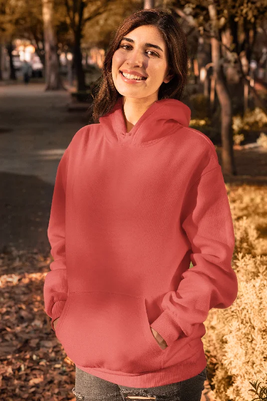 Premium Plain Red Cotton Fleece Women Hoodie