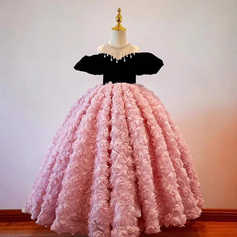 Children's Pink Princess Dress Girls Birthday Party Dress