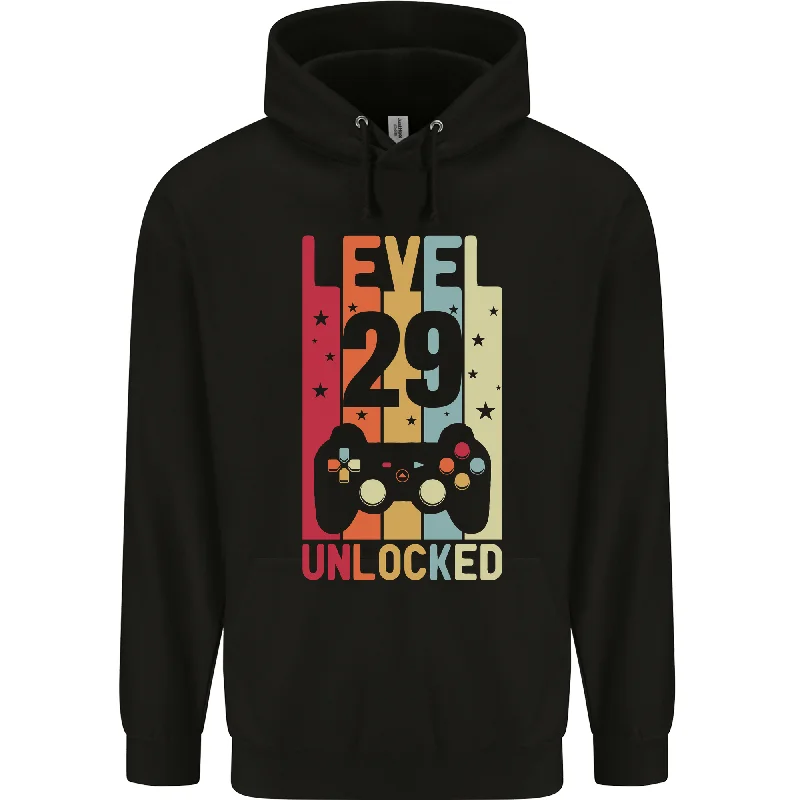 29th Birthday 29 Year Old Level Up Gaming Mens 80% Cotton Hoodie