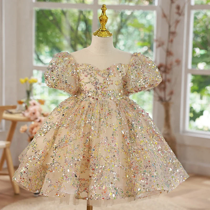 Elegant Baby Girl Sequins Christening  Dress Toddler Birthday Princess Dress