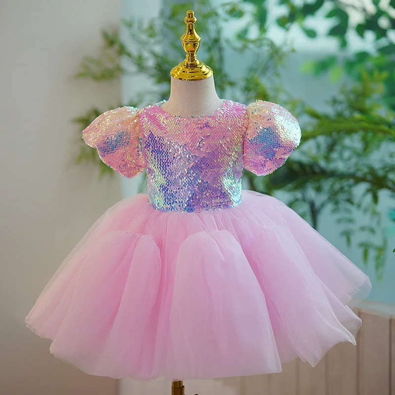 Baby Girl and Toddler Birthday Party Dress Sequin Puffy Puff Sleeve Princess Dress