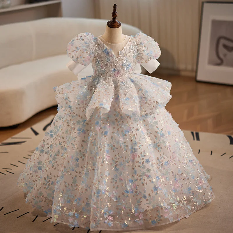 Luxurious Girls Flower Dress Toddler Birthday Princess Dress