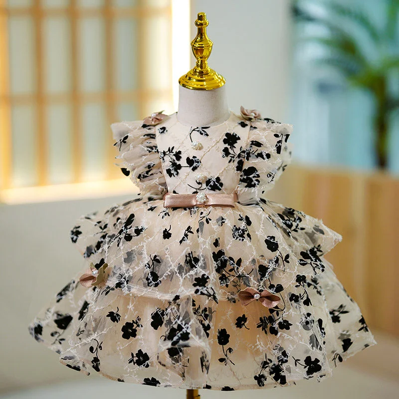 Baby Girl Princess Dress Floral Fluffy Cake Birthday Party Dress